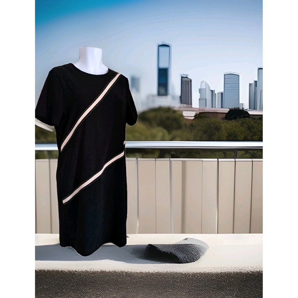 Sag Harbor Dress 16 Black Faux Suede Back Zip Short Sleeves Shift